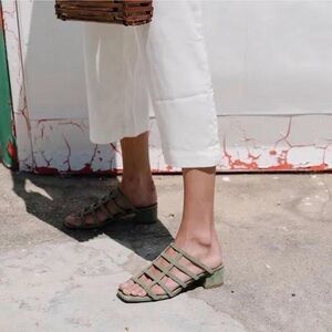 BY FAR Sage Green Strappy Mule Sandals